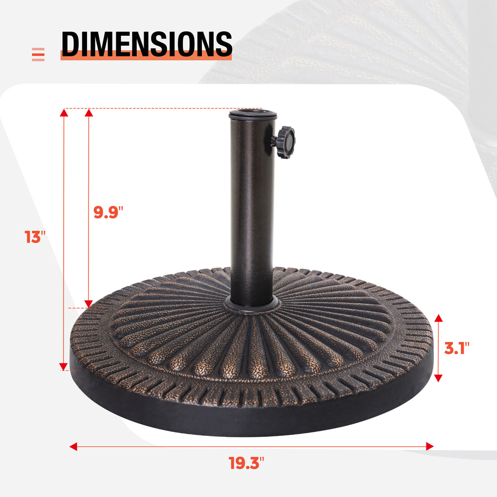 COOS BAY 31 lbs Round Outdoor Patio Umbrella Base Stand, 19.3 in, Heavy Duty Market Umbrella Holder, Bronze Finish