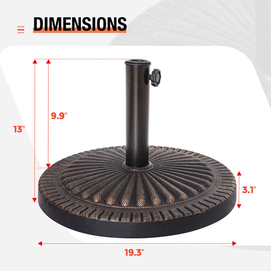 COOS BAY 31 lbs Round Outdoor Patio Umbrella Base Stand, 19.3 in, Heavy Duty Market Umbrella Holder, Bronze Finish