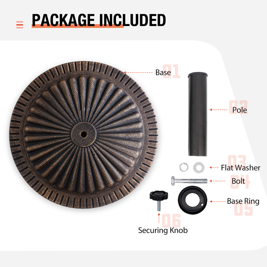 COOS BAY 31 lbs Round Outdoor Patio Umbrella Base Stand, 19.3 in, Heavy Duty Market Umbrella Holder, Bronze Finish