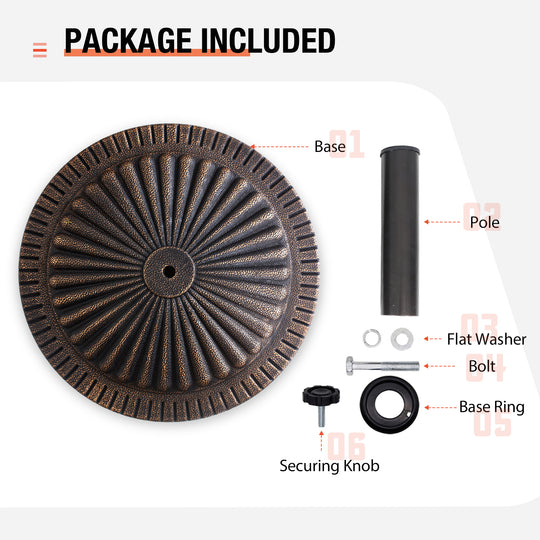 COOS BAY 31 lbs Round Outdoor Patio Umbrella Base Stand, 19.3 in, Heavy Duty Market Umbrella Holder, Bronze Finish
