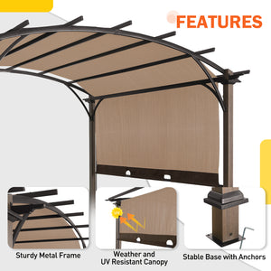 COOS BAY 11.4x11.4 Outdoor Pergola with Wood Looking Steel Frame, Retractable Textilene