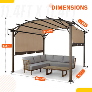 COOS BAY 11.4x11.4 Outdoor Pergola with Wood Looking Steel Frame, Retractable Textilene