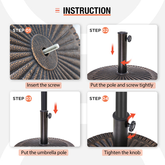 COOS BAY 31 lbs Round Outdoor Patio Umbrella Base Stand, 19.3 in, Heavy Duty Market Umbrella Holder, Bronze Finish