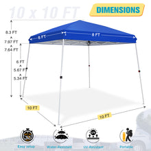 Load image into Gallery viewer, COOS BAY Outdoor Instant Easy Setup Canopy Tent with Wheeled Bag, Portable Pop up Slant Leg Beach Canopy Folding Sports Shelter 8x8 Top 10x10 Base, Blue / White