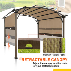 COOS BAY 11.4x11.4 Outdoor Pergola with Wood Looking Steel Frame, Retractable Textilene