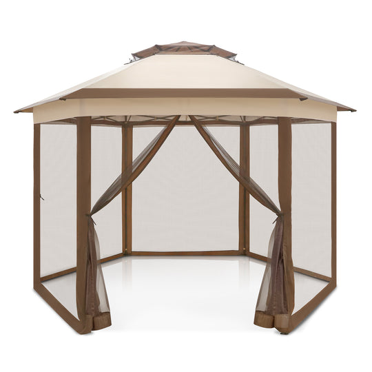 COOS BAY 13' x 13' Pop Up Double Roof Gazebo w/ Mosquito Netting, Beige
