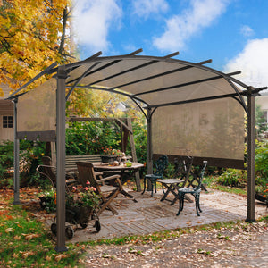 COOS BAY 11.4x11.4 Outdoor Pergola with Wood Looking Steel Frame, Retractable Textilene